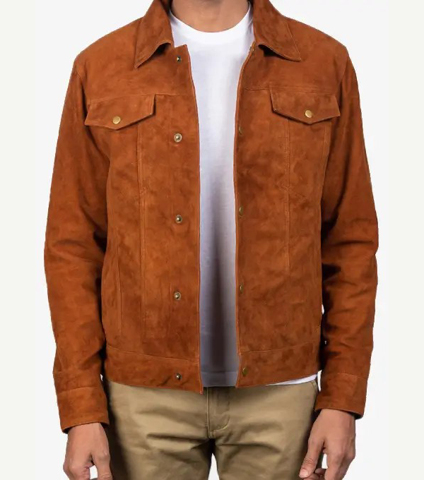 Men's Brown Suede Trucker Jacket - LEE Leather Jackets