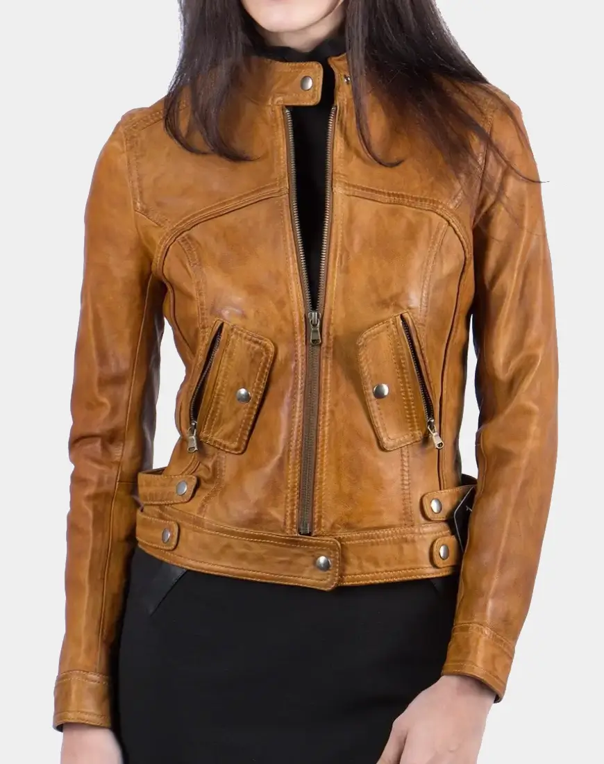 Women's Brown Vintage Style Cafe Racer Jacket - LEE Leather Jackets