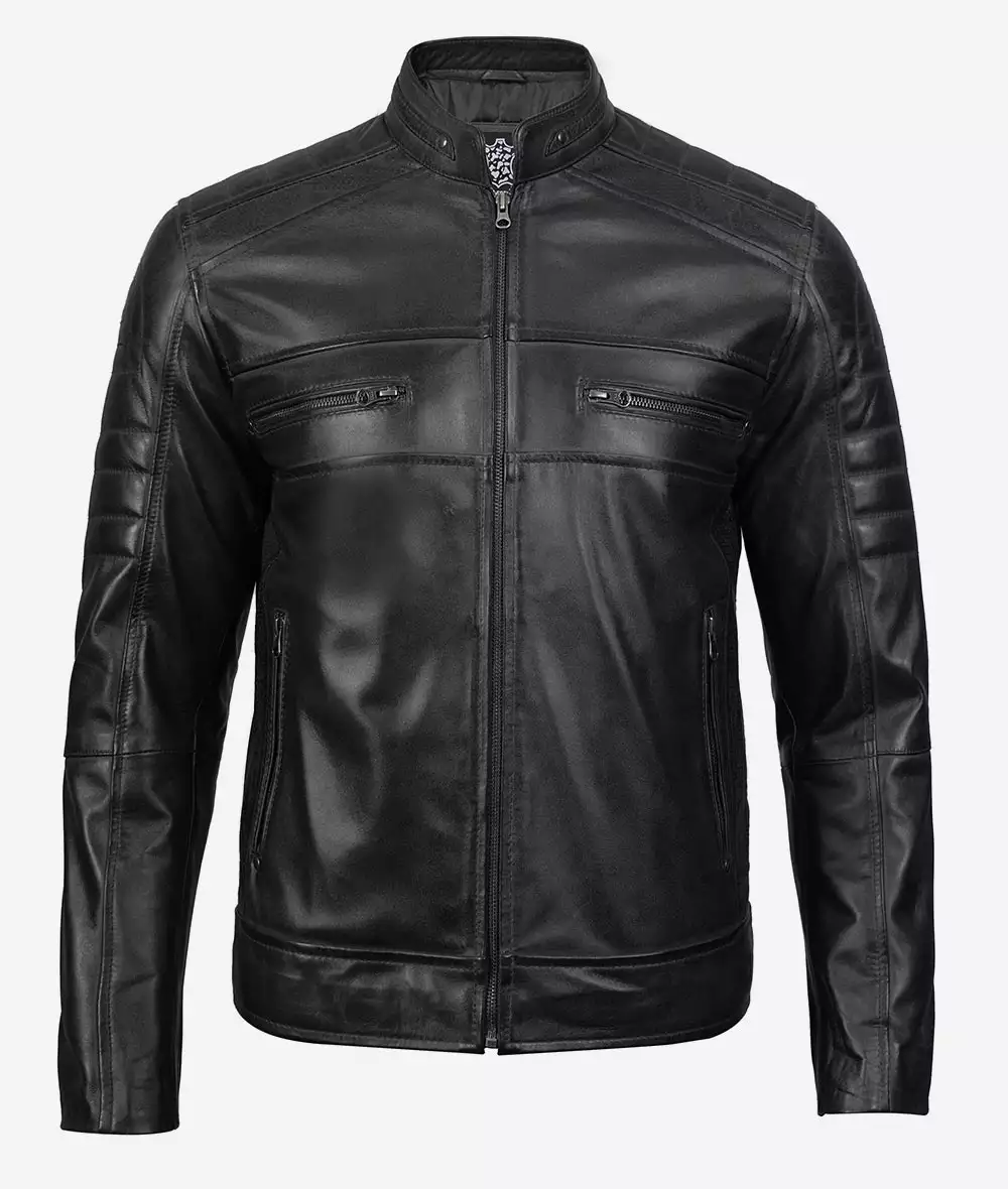 Men's Black Classic Cafe Racer Leather Jacket - LEE Leather Jackets