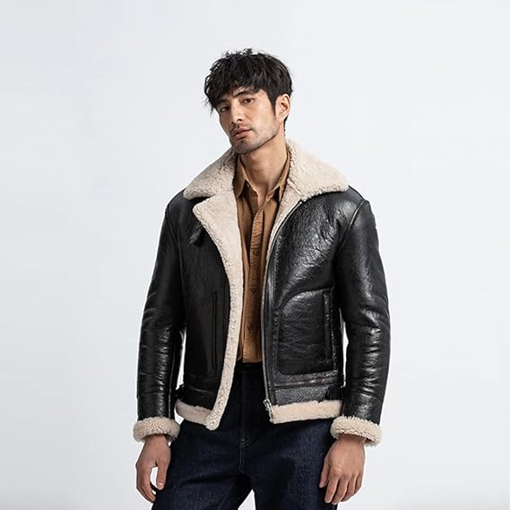 Men's Black Shearling Flight Jacket - LEE Leather Jackets